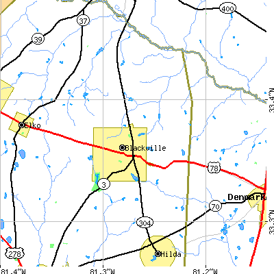 Zip code 29817 close-up map
