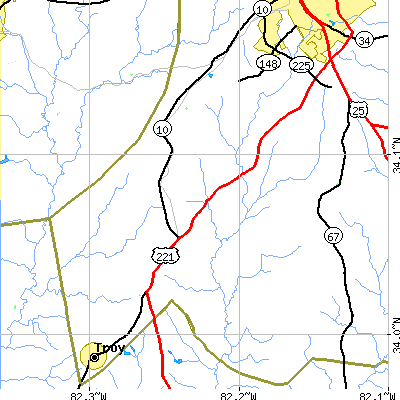 Zip code 29819 close-up map