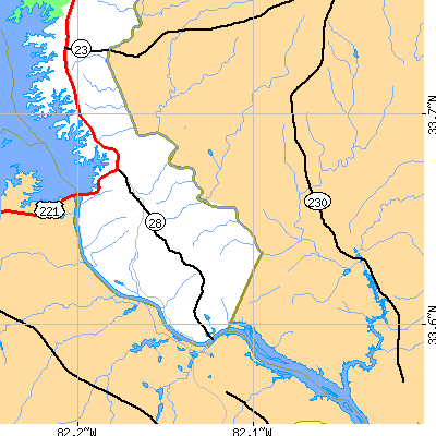Zip code 29821 close-up map