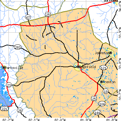 Zip code 29824 close-up map