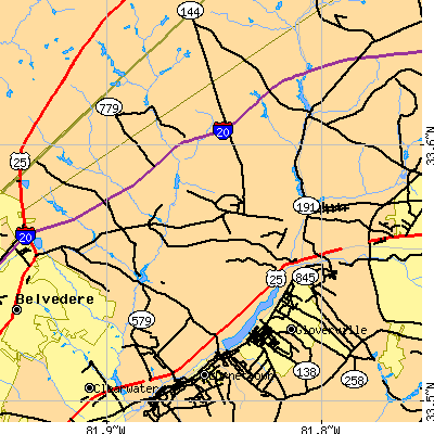 Zip code 29829 close-up map