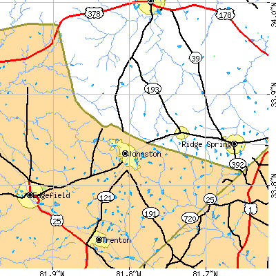 Zip code 29832 close-up map