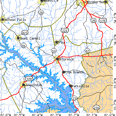 Zip code 29835 close-up map