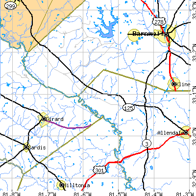 Zip code 29836 close-up map