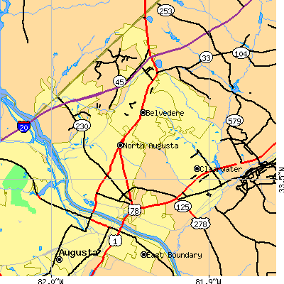 Zip code 29841 close-up map