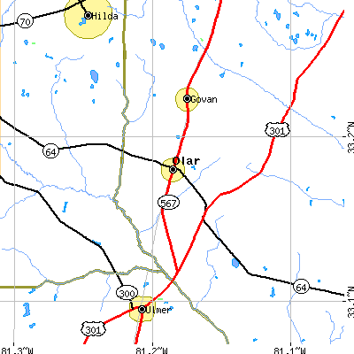 Zip code 29843 close-up map