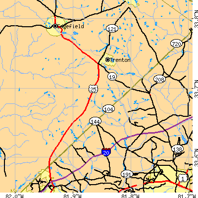 Zip code 29847 close-up map