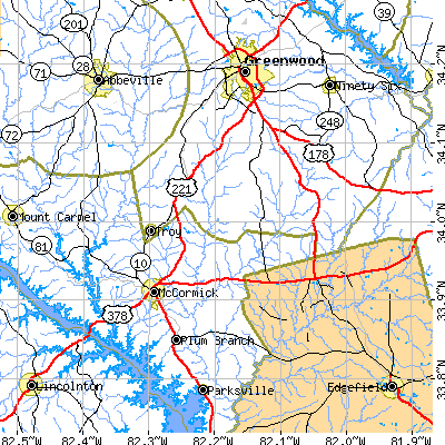 Zip code 29848 close-up map