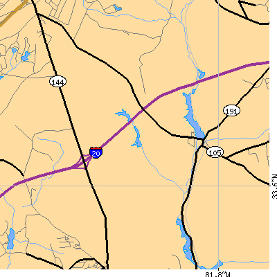 Zip code 29850 close-up map