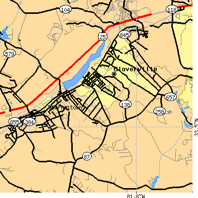 Zip code 29851 close-up map