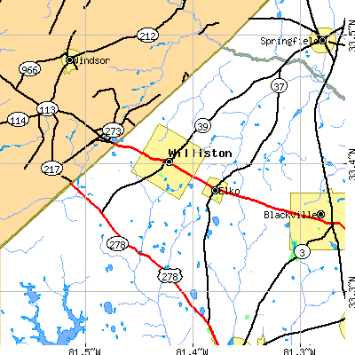 Zip code 29853 close-up map