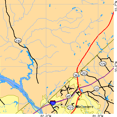 Zip code 29860 close-up map