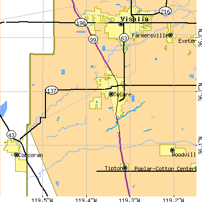 Zip code 93274 close-up map