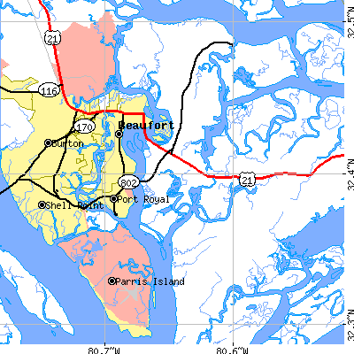 Zip code 29902 close-up map