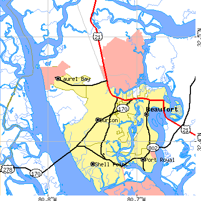 Zip code 29906 close-up map
