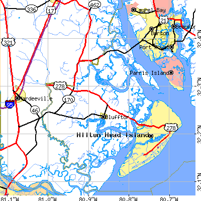 Zip code 29910 close-up map