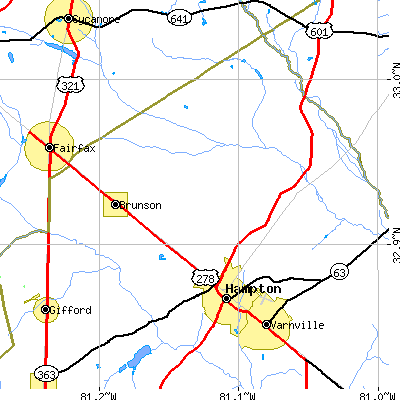 Zip code 29911 close-up map