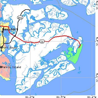 Zip code 29920 close-up map