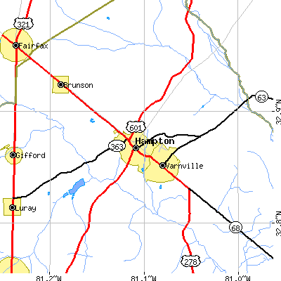 Zip code 29924 close-up map