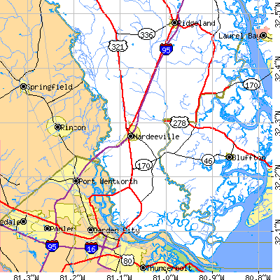 Zip code 29927 close-up map