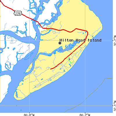Zip code 29928 close-up map