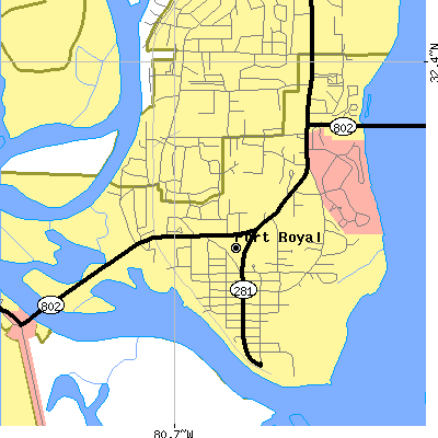 Zip code 29935 close-up map