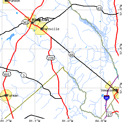 Zip code 29944 close-up map