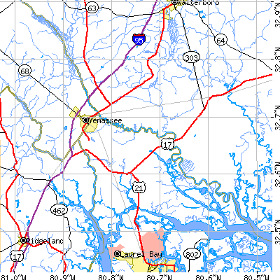 Zip code 29945 close-up map