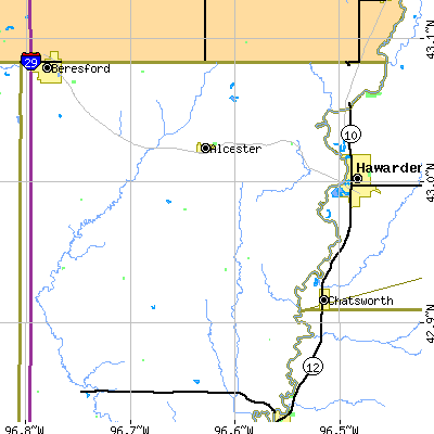 Zip code 57001 close-up map