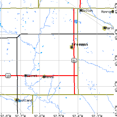 Zip code 57029 close-up map