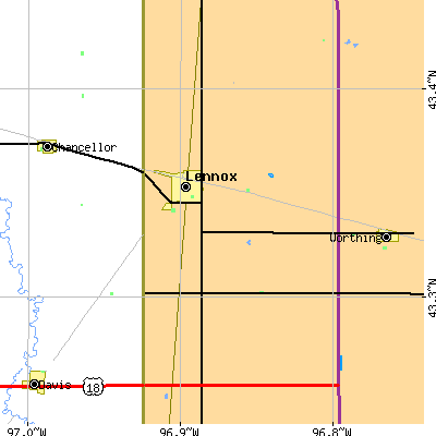 Zip code 57039 close-up map