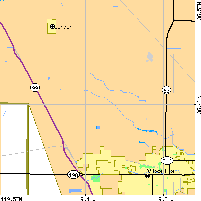 Zip code 93291 close-up map