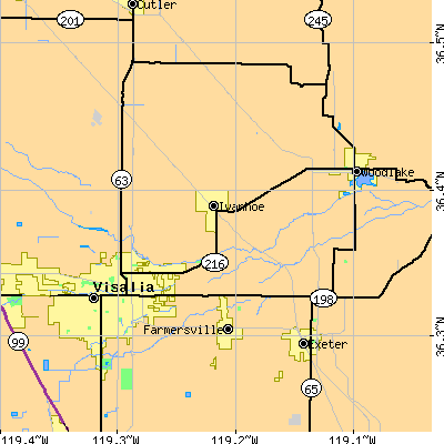 Zip code 93292 close-up map