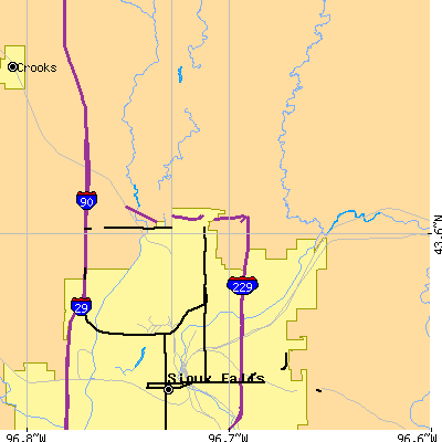 Zip code 57104 close-up map