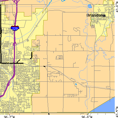 Zip code 57110 close-up map