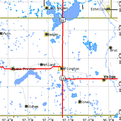 Zip code 57212 close-up map