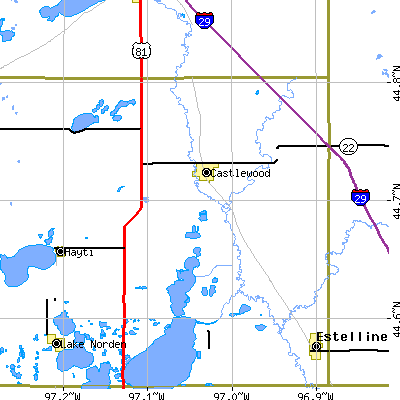 Zip code 57223 close-up map