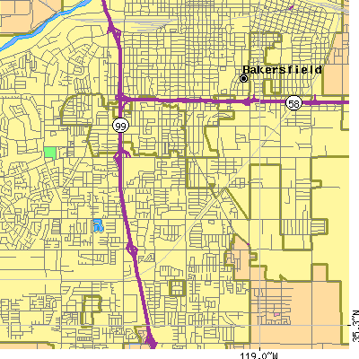 Zip code 93304 close-up map