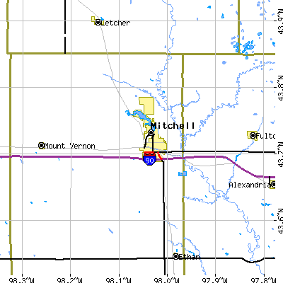 Zip code 57301 close-up map