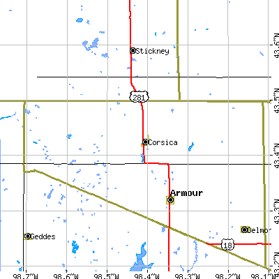 Zip code 57328 close-up map
