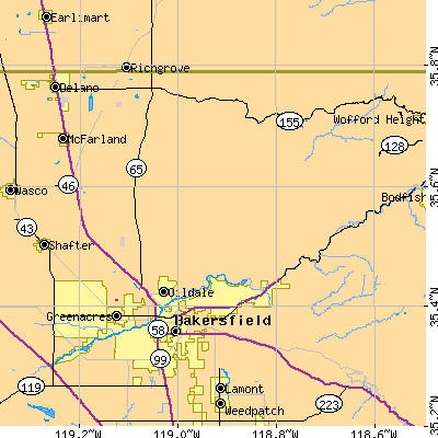 Zip code 93308 close-up map