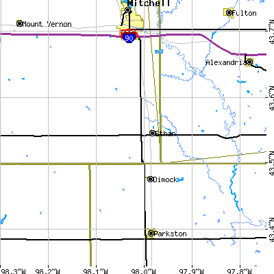 Zip code 57334 close-up map