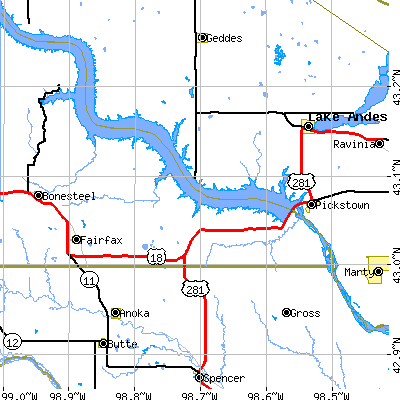 Zip code 57335 close-up map