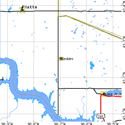 Zip code 57342 close-up map