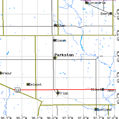 Zip code 57366 close-up map