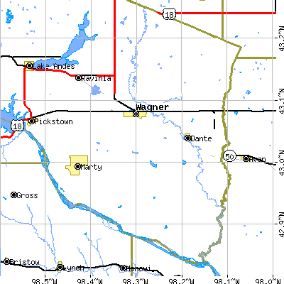 Zip code 57380 close-up map