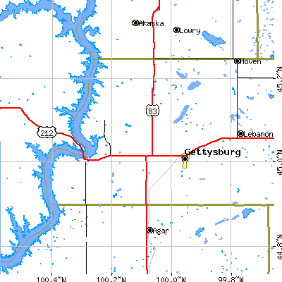 Zip code 57442 close-up map