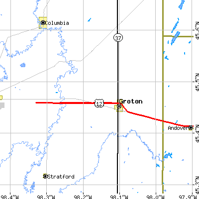 Zip code 57445 close-up map