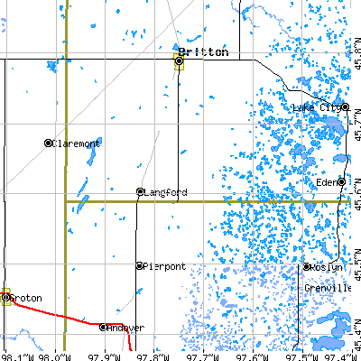 Zip code 57454 close-up map