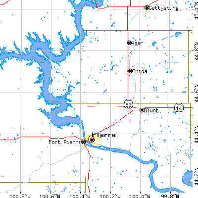 Zip code 57501 close-up map